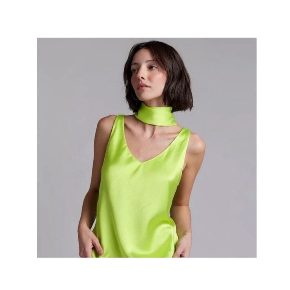 Wildfang The Empower Satin Cami Lime Neon Acid Green Sz MEDIUM NEW